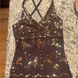 XS Bebe crisscross glittering gold accented top